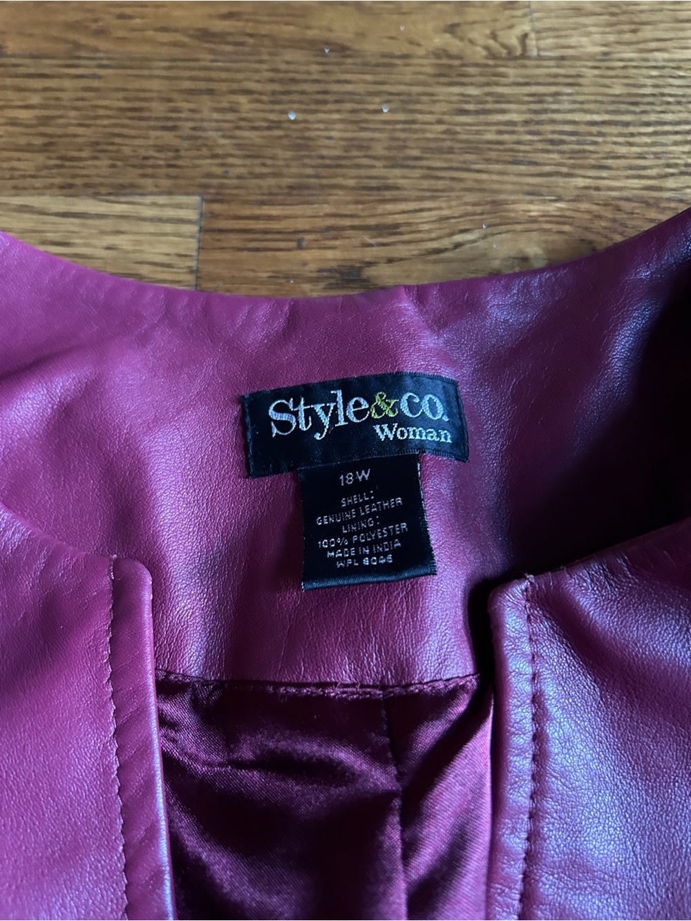 Style & Co Genuine Leather Jacket Burgundy Wine Red Size 18W Plus Size - Picture 7 of 11
